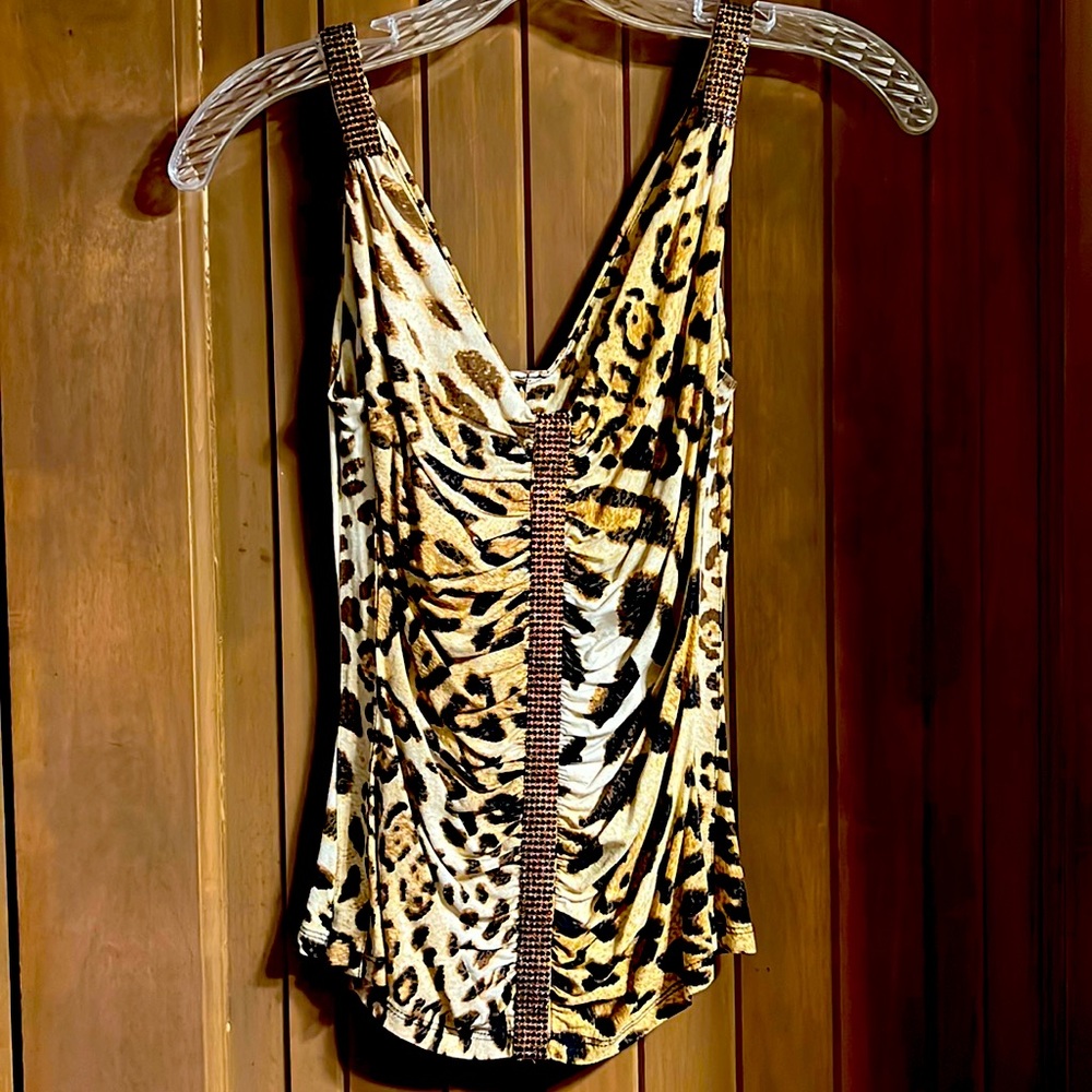 Cache cheetah rhinestone tank!